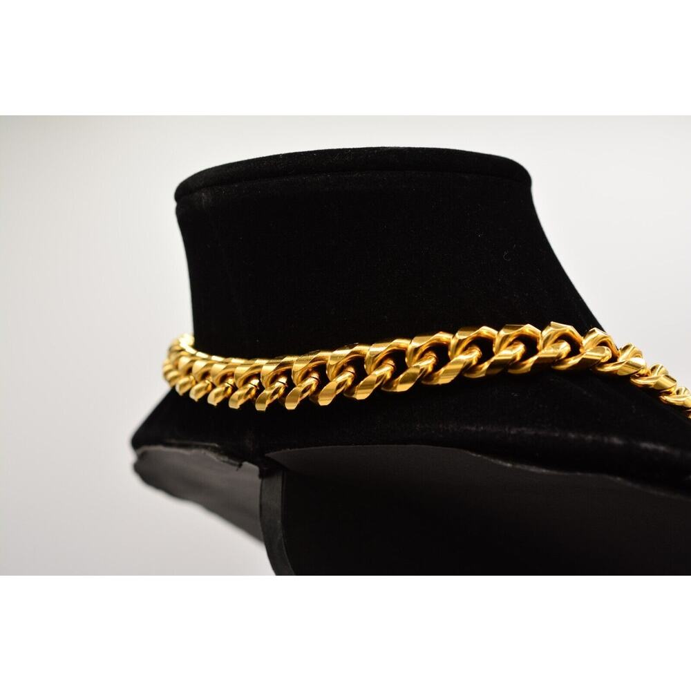Givenchy Vintage Cuban Chain Necklace Gold Green Cabochon Heavy Signed 70s BinL - Picture 5 of 12